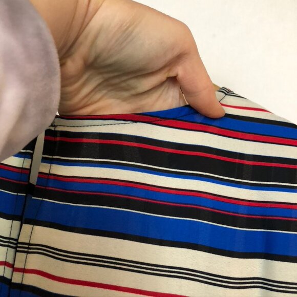 NEW NWOT W5 ANTHROPOLOGIE ANTHRO Blue Cream Red Striped Short Sleeve Work Blouse - Picture 6 of 7